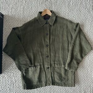 VETRA 2L/6L Woman’s Drop Shoulder Jacket in Heavy Linen - Olive - Size 38